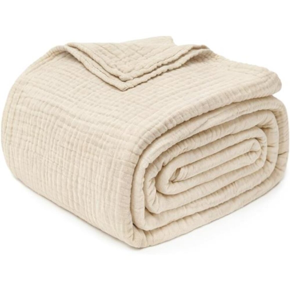 Cotton Muslin Throw Blanket Lightweight Soft Breathable Cozy All Season Blanket